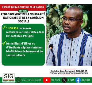 RENFORCEMENT DE LA SOLIDARITÉ NATIONALE ET DE LA COHÉSION SOCIALE : Plus d'un million de personnes retournées et réinstallées dans leurs localités d'origine